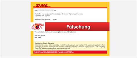 gefaelschte dhl mail mit betreff parcel delivery notificiation ist spam