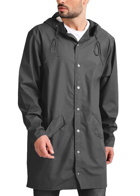 jinidu mens lightweight waterproof rain jacket packable outdoor hooded long raincoat homers coat