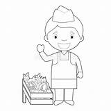 Coloring Fruit Seller Cartoon Illustration Vector Easy Characters Stock Food sketch template