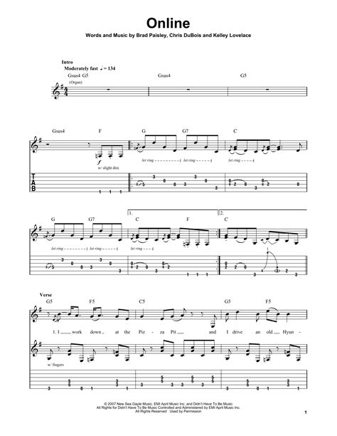 Online By Brad Paisley Guitar Tab Play Along Guitar Instructor
