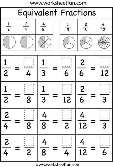 equivalent fractions worksheet  printable worksheets worksheetfun