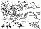 Chinesische Chine Coloriage Landschaft sketch template