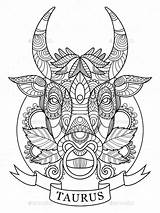Taurus Coloring Zodiac Pages Sign Signs Adults Vector Book Printable Horoscope Adult Drawing Color Graphicriver Sheets Zentangle Bull Tattoos Getcolorings sketch template