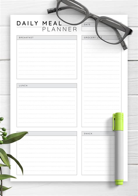 daily meal planner template  printable printable templates