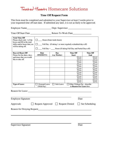 template printable time  request form
