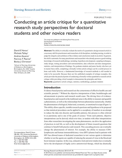 conducting  article critique   quantitative research study