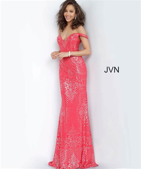Jvn60139 Dress Jvn Red Off The Shoulder Fitted Prom Dress