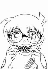 Conan Coloring Edogawa Pages Detective Line Canon Zerochan Anime Goushou Aoyama Meitantei Eating Official Book Team Candy Kudou Shinichi Getcolorings sketch template