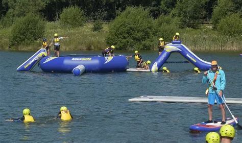 total wipeout themed aquapark  huge inflatables including climbing walls trampolines
