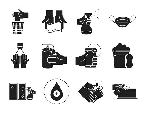 sammlung reinigung und desinfektion silhouette piktogramm symbole