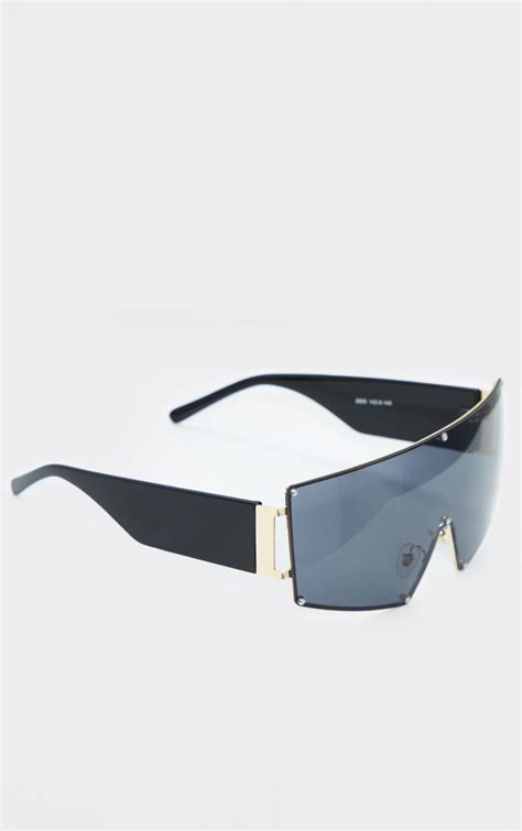 black oversized square frameless sunglasses prettylittlething