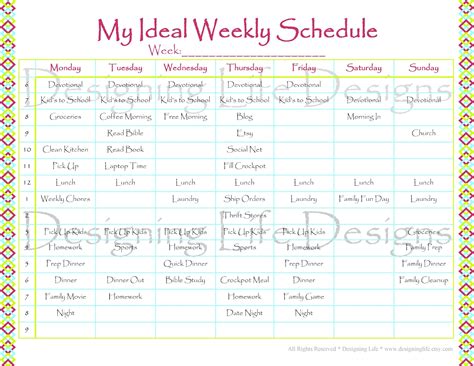 designing life  ideal weekly schedule