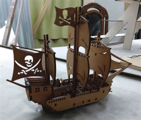 laser cut wooden  model ship  sail pirate ship vector file