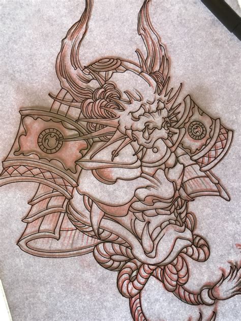samurai demon mask drawing