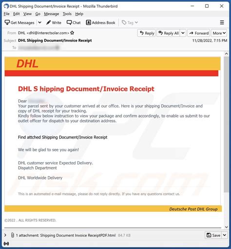 dhl shipping documentinvoice receipt email scam removal  recovery steps updated