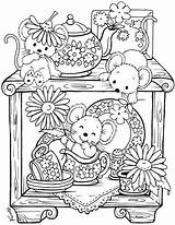 Coloring Pages Colouring Adult Cute Stamps Printable Adults Sheets Mice Tea Teapot Para Kids Books Drawings Color Mouse Carimbos Digitais sketch template