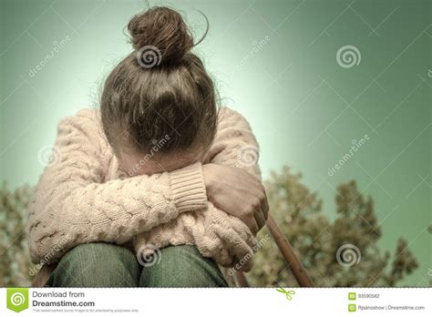 Lonely Girl Crying With A Hand Covering Her Face Stock