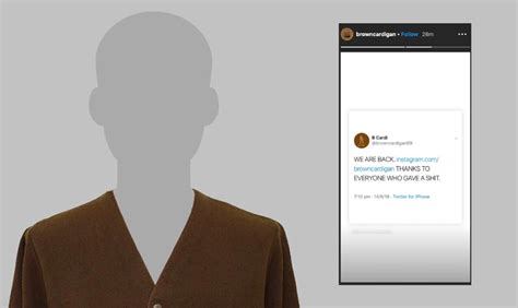 brown cardigan is back on instagram after having account