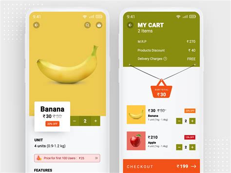 grocery app product details  cart screen ui  dev design  dribbble