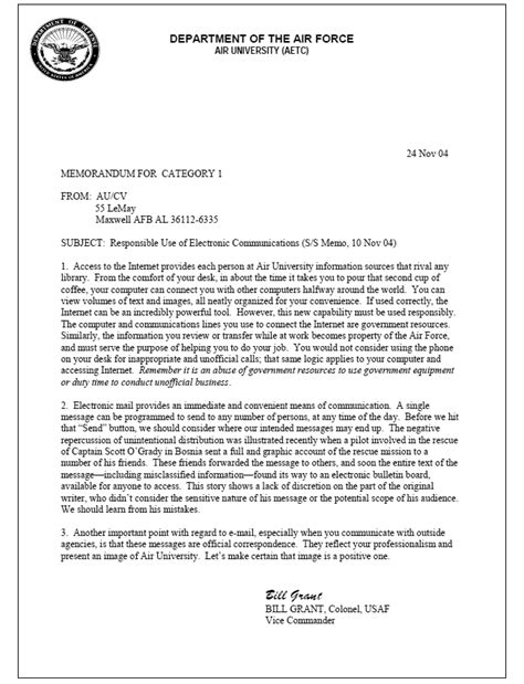 air force official memorandum template