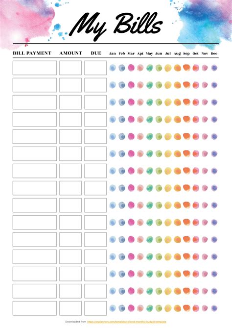 printable monthly bill organizer sheets