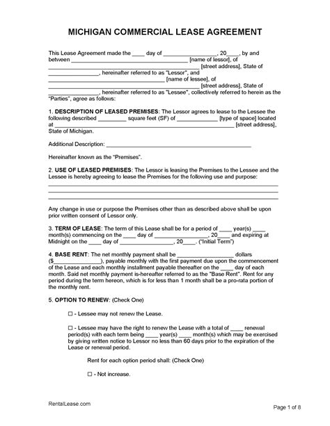 michigan rental lease agreement templates  word