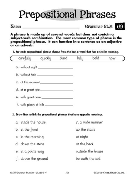 prepositional phrase worksheets   grade  prepositional