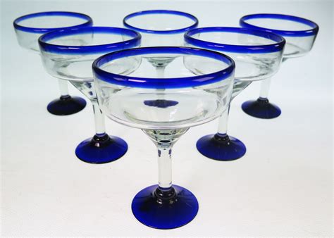Margarita Mexican Blue Glasses Set Of 6 Made In Mexico With Recycled