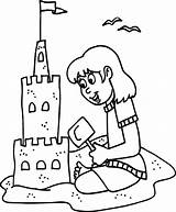 Coloring Printable Sand Castle Girl Sandcastle Building Little Colouring Pages Playing Sheet Summer Beach Fun Gif sketch template