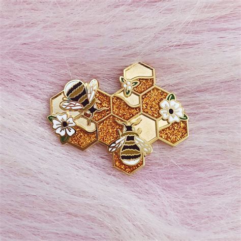 honeycomb hard enamel pin floral glitter honey bee gold finish lapel pin badge 1 38 flower