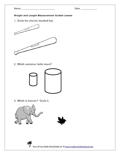 weight  length measurement guided lesson worksheet  pre   grade lesson planet