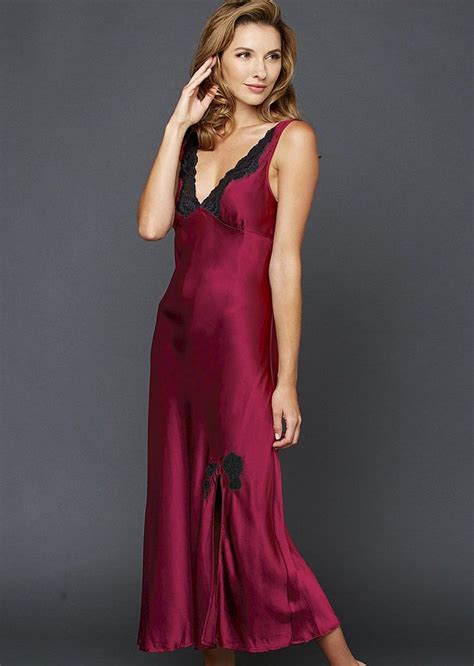 Cerise Silk Chemise Silk Nightgown Silk Gown Satin Nightie Lace