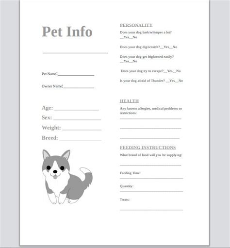 pet info sheet  dog boarding  daycare etsy