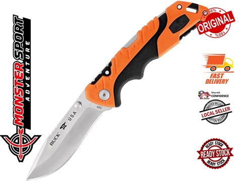 buck  large pursuit pro folding knife  svn stainless steel drop point rubber handles