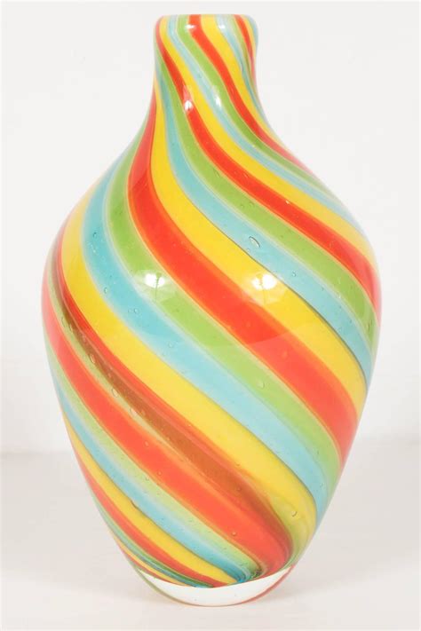 Radiant Murano Vase In Multi Colored Winding Striped Glass