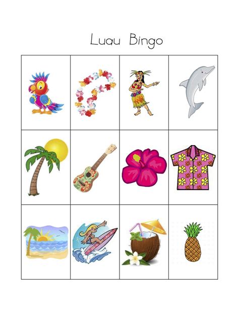 luau bingo  printable printable word searches