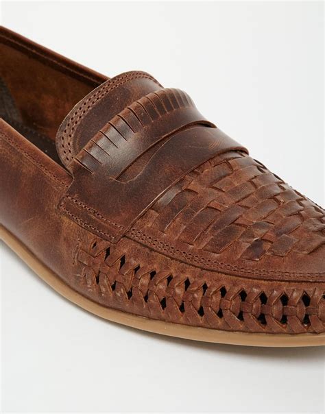 lyst asos woven loafers  leather  brown  men