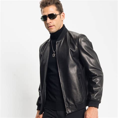 genuine leather jacket men short style sheepskin baseball jacket  autumn men casual coat