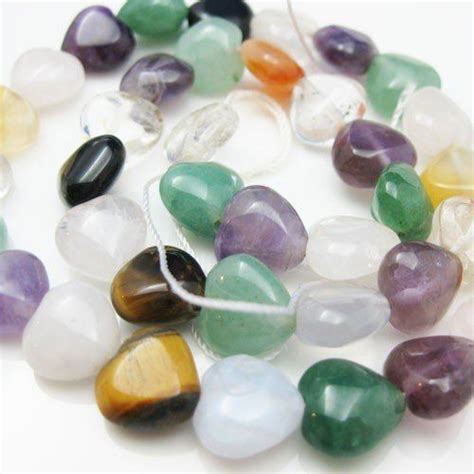 mulit color gemstone nature stone smooth heart beads sold  strand