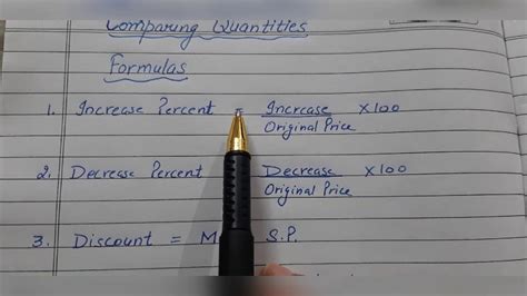 formulas  comparing quantities class  youtube