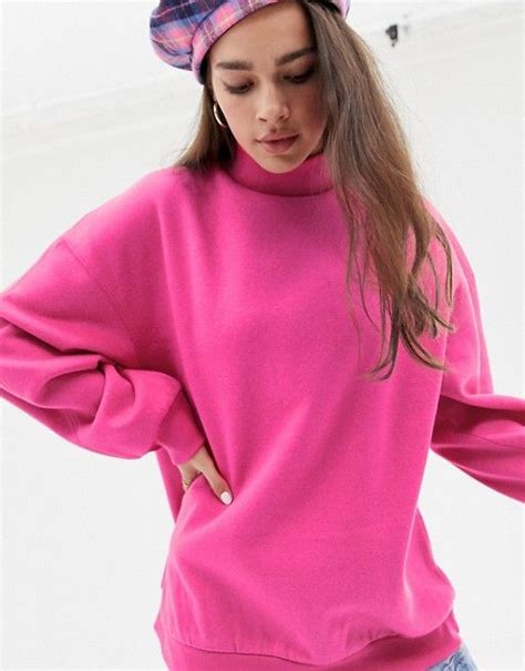 bershka high neck oversized sweater  neon pink asos oversize pullover sweaters oversized