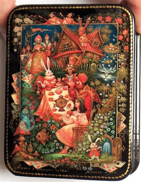 russian lacquer box “palekh miniature” “based the story alice in wonderland dimensions
