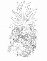 Coloring Pages Adult Pineapple Printable Color Stress Floral Relief Notes Anxiety sketch template