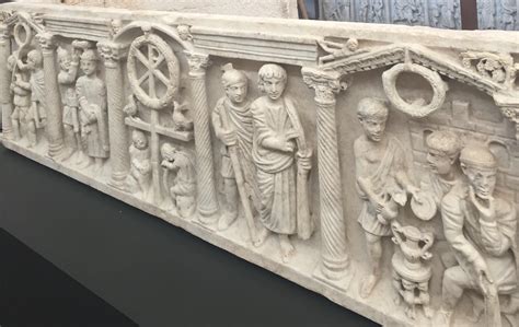 early christian roman sarcophagus centered   anastasis