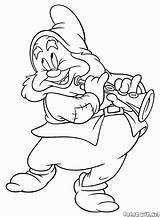 Coloring Pages Dopey Dwarfs Seven Gnome Happy Snowwhite sketch template