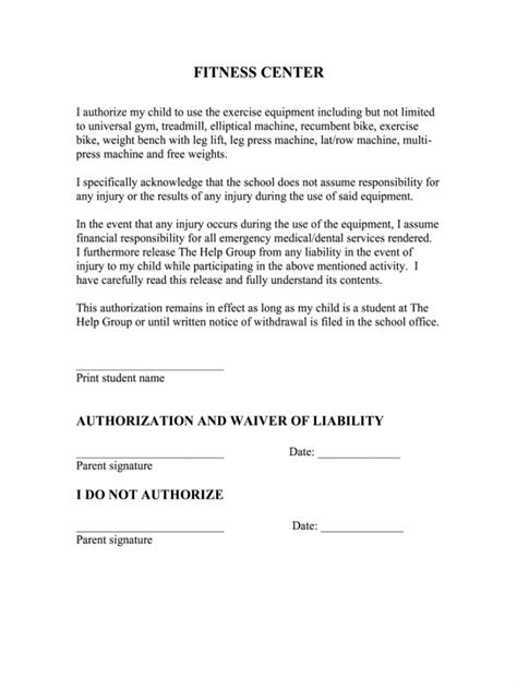 fitness waivers fill  printable fillable blank fitness waiver