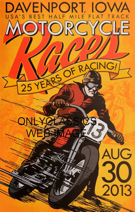 vintage flat track motorcycle racing poster fantastic art graphics lucky old 13 ebay