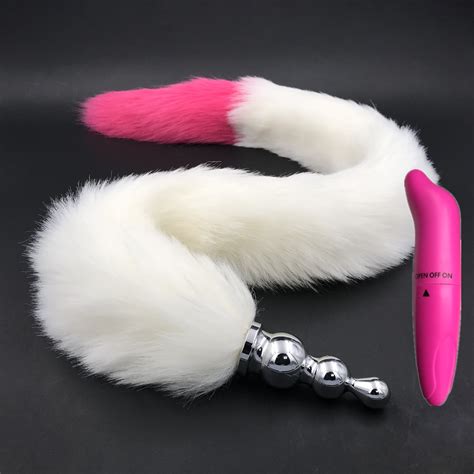 2 Pcs Lot Vibrator And Long 80cm White And Rose Red Tail Anal Plug Sex