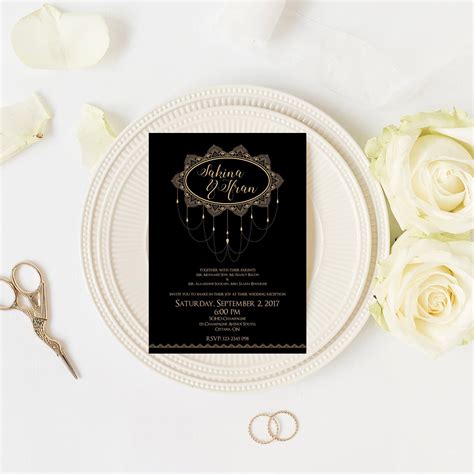 muslim wedding invitations gold black custom arabic etsy