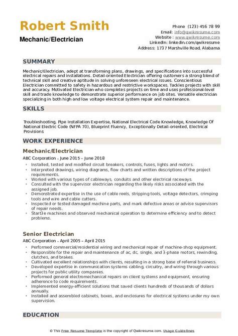 electrician resume samples qwikresume